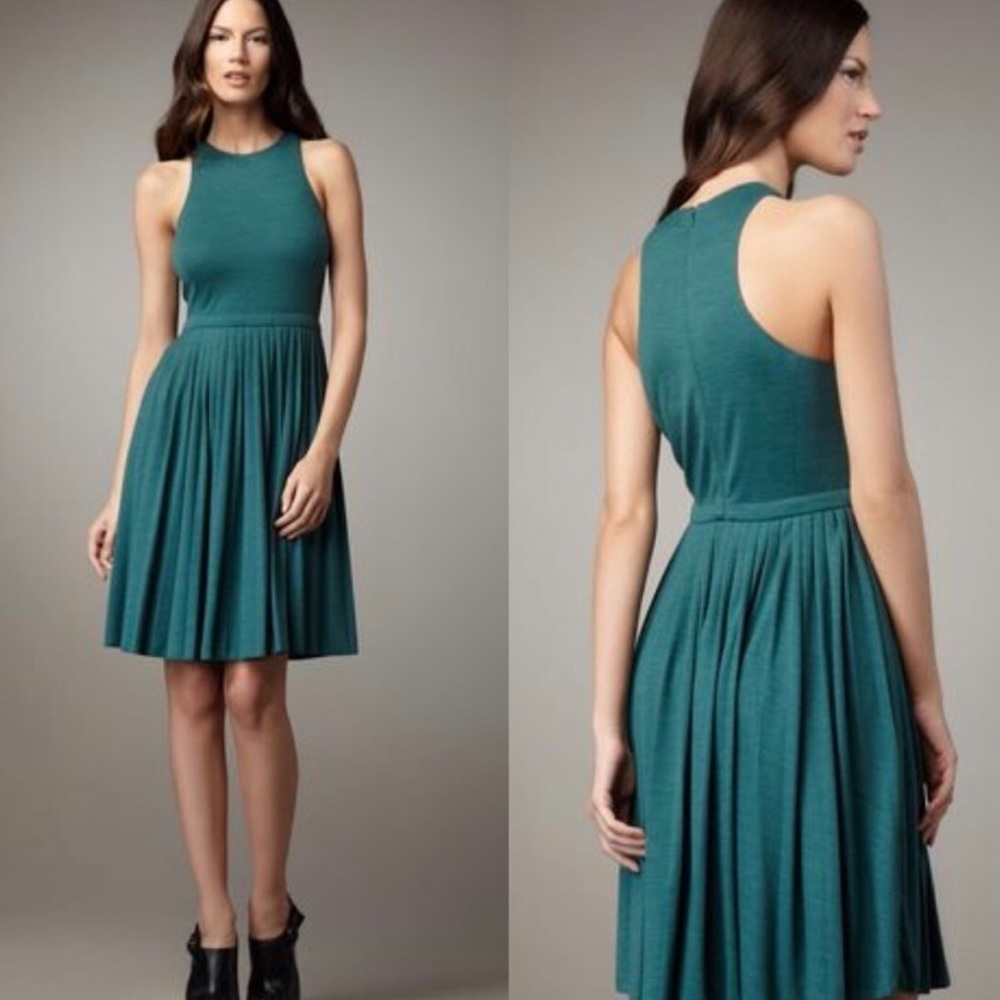 Revolve | Tibi Forest Green Wool Pleated Skirt Sleeveless Jersey Midi Dress